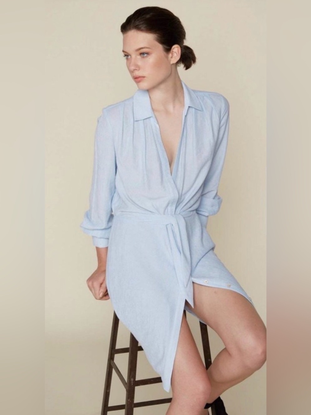 Brochu Walker Madsen Shirt Dress Light Blue XS Tie Waist